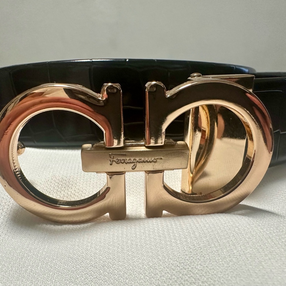 Salvatore Ferragamo Black Belt with Gold Tone Buckle